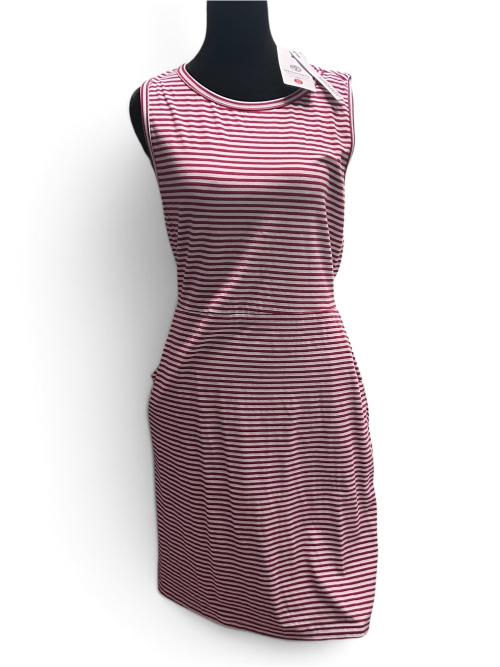 Red and white Striped Sleeveless Midi Dress